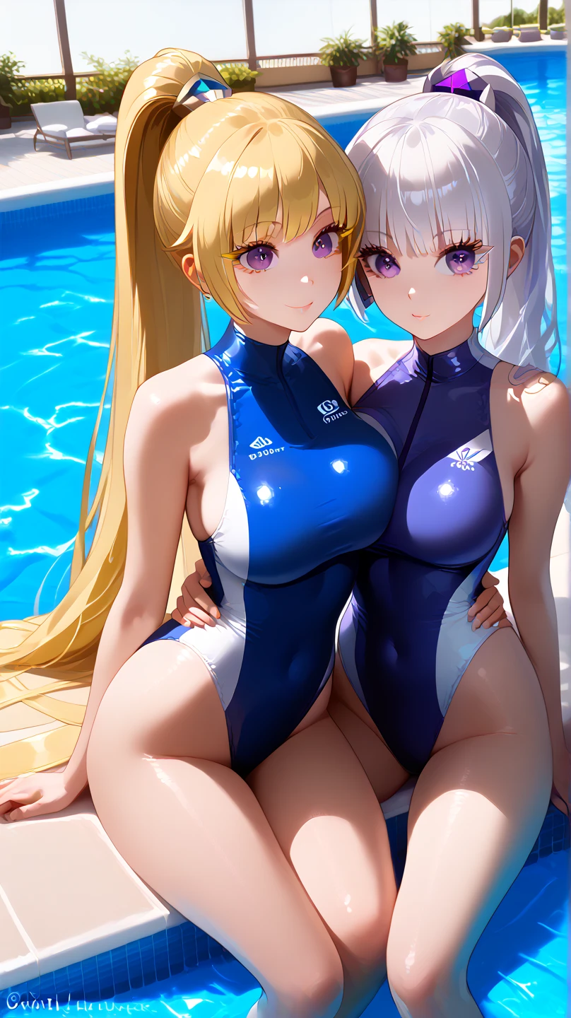 ((1girl:1.5),curvy,petite,beautiful breasts,large breasts,pale skin,(pointy breasts),(erect nipples)),((realistic:1.2),8k,ultra HD,high resolution,best quality,masterpiece,(Sense of presence:1.5),(Dynamic:1.5),(bold:1.5)),(long hair:1.2),(thin hair:1.8),(straight hair:1.5),(Swept long bangs:1.5),(extra light coppery amber hair),((hair over one eye:1.2)),((clothed),rash guard),(pool side,sunlight),(porn image:1.5),nsfw,spread pussy,squatting,open legs,(stretching]1.2)