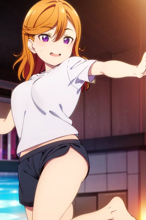 1 female、Orange hair、Colossal tits、Huge ass、Fitting black full-body tights、yellow  eyes、thick thighs、a short bob、wide hips、Thigh muscles、Turn your butt、Strong thighs、White coat