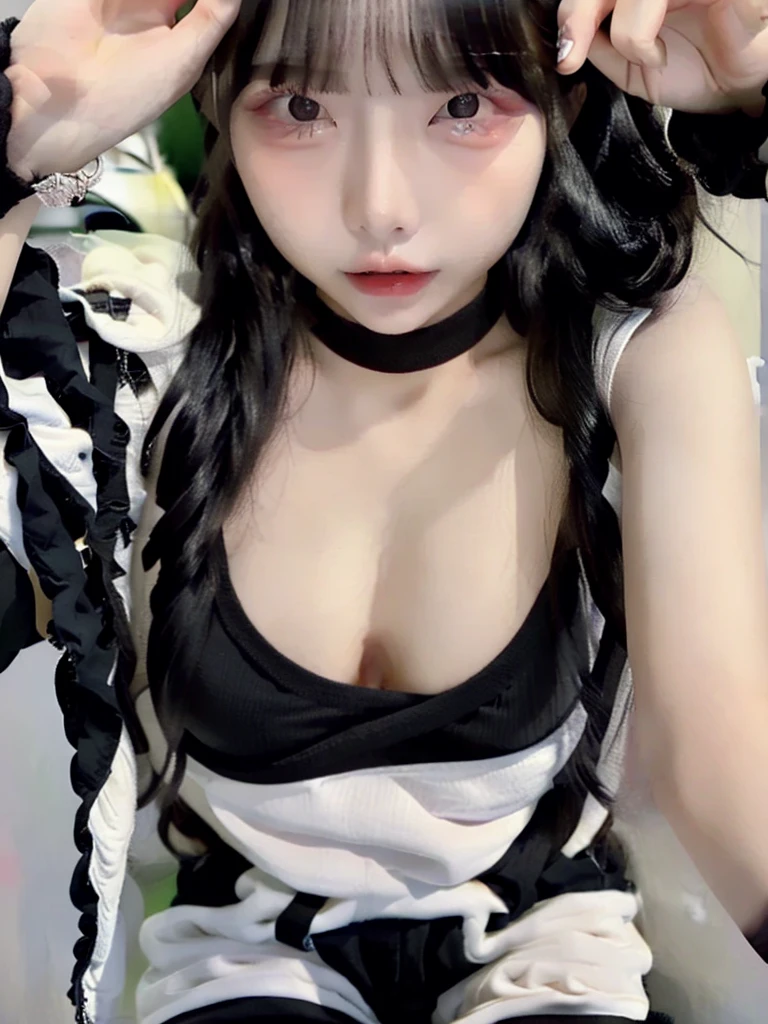 masterpiece, hinata\(boruto\), 1girl, mature women, (((Lace ribbon Cotton Nightdress))), (((selfie))), (((Close-up photo))), (((cleavage))), (((Closed Clothing))), (((big breasts))), (((giant breasts))), (((big round breasts))), (((round breasts))), (((extremely heavy breasts))), (((Colossal tits))), (((heavy breasts))), (((plump breasts))), (((perfect breasts))), (shy face), detailed lips, beautiful face, blush, (pink lips), (((long hair))), (((necklace))), white eyes, gentle gaze, smile, super realistic, detailed, realistic face and body, realistic hair, realistic eyes, realistic nose, realistic lips, seductive pose, (((straight bangs))), (dark blue hair), 28 year old girl