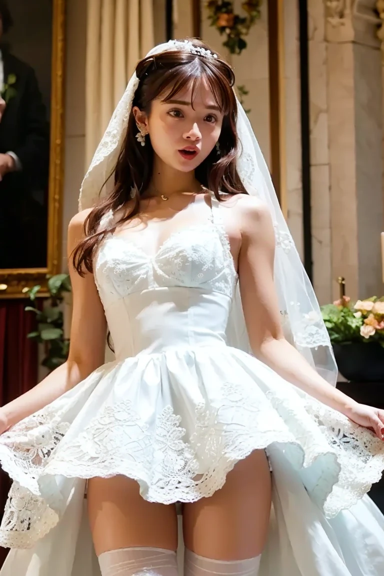 ((Realistic lighting, top quality, 8K, masterpiece: 1.3)), Clear Focus: 1.2, 1 woman, Perfect beauty: 1.4, Slender abs: 1.1, ((Long dark brown hair, big breasts: 1.2)), ( Ripped dress: 1.3, black leg stockings: 1.2, white lace panties), ((Doing a fashion show in a completely submerged palace:1.6)), Super fine face, fair eyes, double eyelids, hands on head, facing the camera, ,Yushuxin, 1Girl, Rococo style, dresses, solo, brunettes, jewelry, long hair, dark palaces, earrings, bows, pink dresses, hanging gardens, aeriless gainsborough, long dresses, hair bows, forests, pink bows, laces, necklaces, hair tilts, chapped lips, wavy hair, lace dresses, lace sleeves, satin dress, lace dress, tiered dress, tiara, veil, pearl beading, 18 year old girl, front trim dress, high heels, black stockings, Very detailed, cute, shiny, high-end jeans, fantasy atmosphere, white underskirt, (looking from below), air bubbles rising above the water, panties are slightly visible