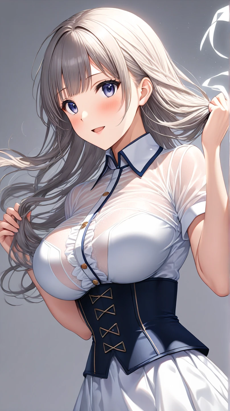 (From the side:1),((One Girl)),(Light silver fringe hair:1.4)、Braided hair、Disheveled Hair、Light brown eyes、(Dignified look)、(Jeans Apron),(Big Breasts、One of the strings is falling off:1.7)、No shoulders、Tank top、((Full nudity))、Accentuate your cleavage、grassland、blue sky、(Realistic)、(Intricate details:1.2)、(masterpiece、:1.3)、(Highest quality:1.4)、(Ultra-high resolution:1.2)、Ultra-high resolution、(Fine grain)、(Detailed facial features)、(from the front:1.8)