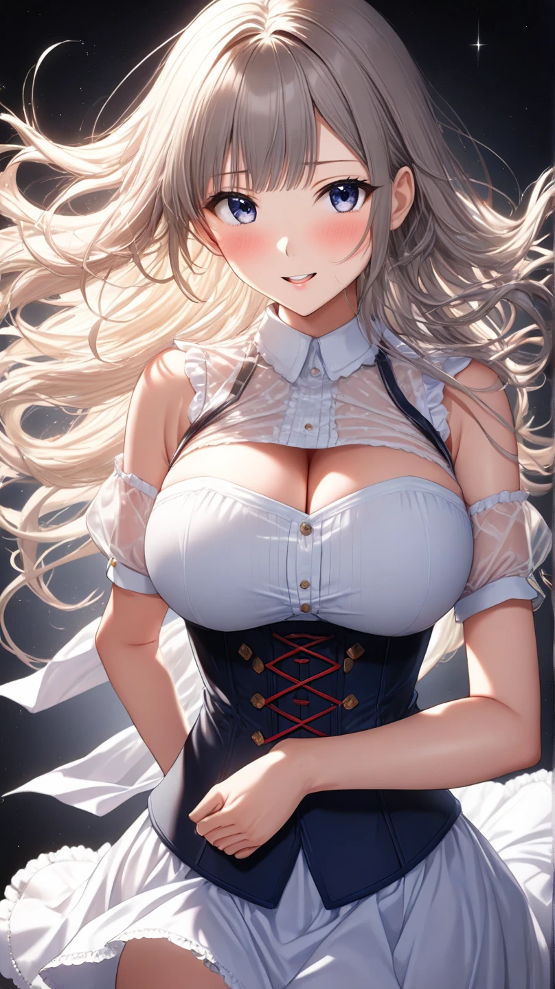 ((long blonde hair:1.8, Curly hair on the outside, hair above one eye:1.6)), (shining purple eyes)beautiful, beautiful woman, perfect anatomy, perfect body, perfect breasts, ((angel with a pair of wings spread:1.8, white clothes, corset, choker:1.6)), forest:1.6, captivating gaze, slight smile, realism, masterpiece, rough skin , Super detailed, high detail, high quality, 最high quality, 1080p, 16k