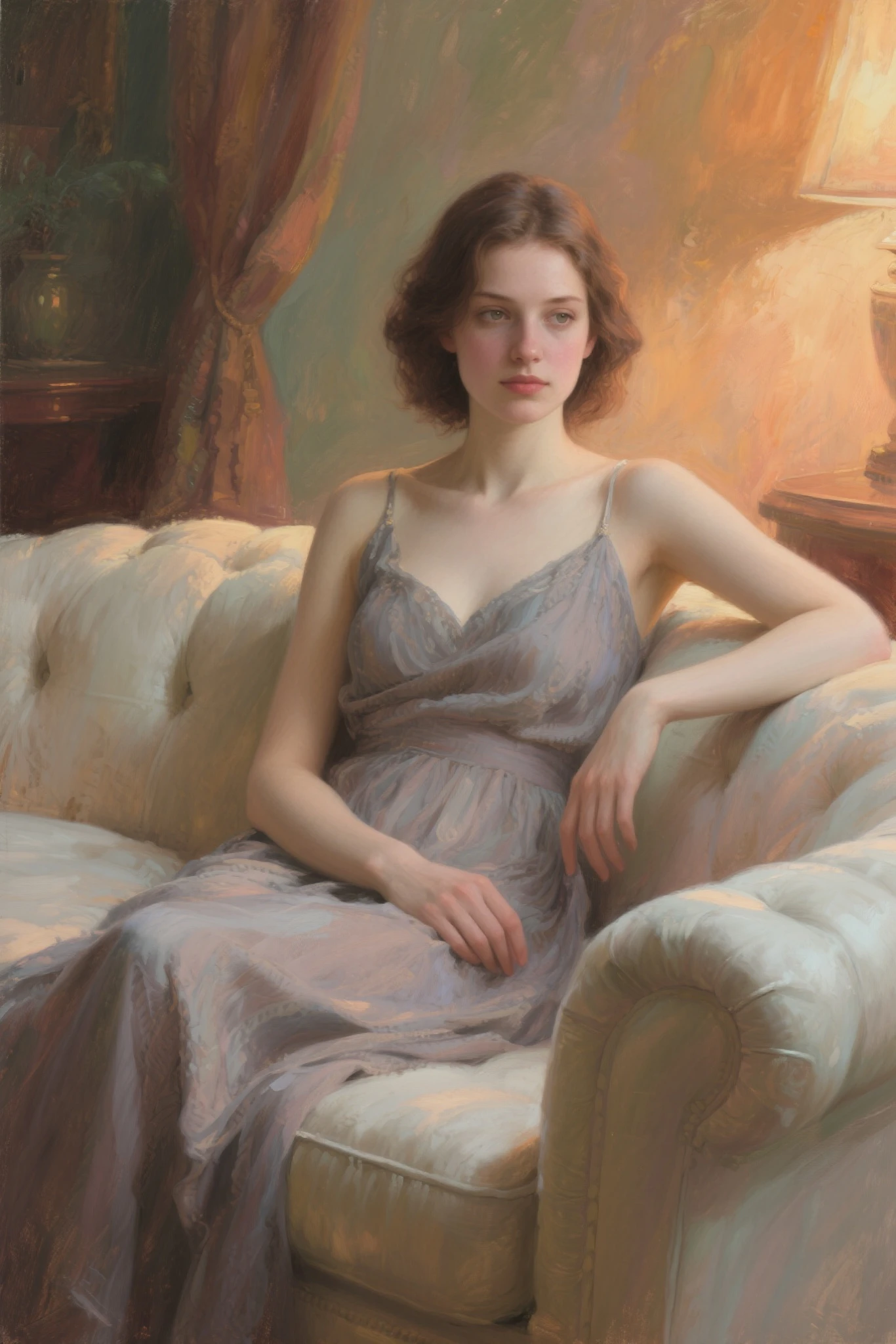masterpiece, best quality, extremely detailed, hyperrealistic, oil painting, symbolism art, in klimt style, a beautiful 20s french model