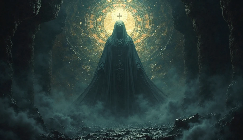 explosive, supernatural painting of a shape-shifting deity, adorned with chaotic nanomachine motifs and omnipresent, piercing eyes, a breathtaking amalgam of art and captivating photo collage, Mesmerizing poster design:: its appearance exuded the enigmatic allure of metal minimalism fused with cosmic chaos:: --ar 9:16 --s 963 --c 9 --q 2 --v 5