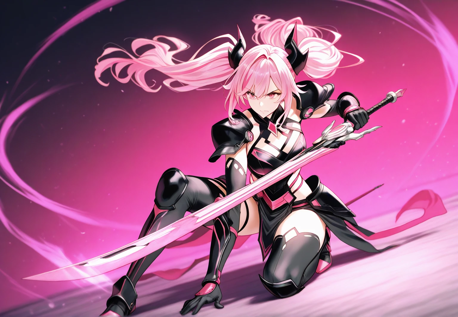 NSFW, {1girl,alear \(fire emblem\),fire emblem},multi-colored hair,ultra detailed, masterpiece, absurd, high resolution, very aesthetic, (anime, masterpiece, complexity: 1.3), (highest quality, high texture, (4k), (incredible detail: 1.4), full body, shiny skin, bangs, cool face, (perfect eyes), (detailed eyes), (shining eyes), beautiful eyes, bright eyes, cross earrings, black exposed Bikini armor, pink sculpture, red cape fluttering in the wind, gauntlets, , black mini skirt with pink decoration, zettai ryouiki, big breasts, deep cleavage, side boob, windblown hair, fluffy waist, thighs, high leg panties, knee high socks, armored boots, high heels, dynamic pose, black panties,