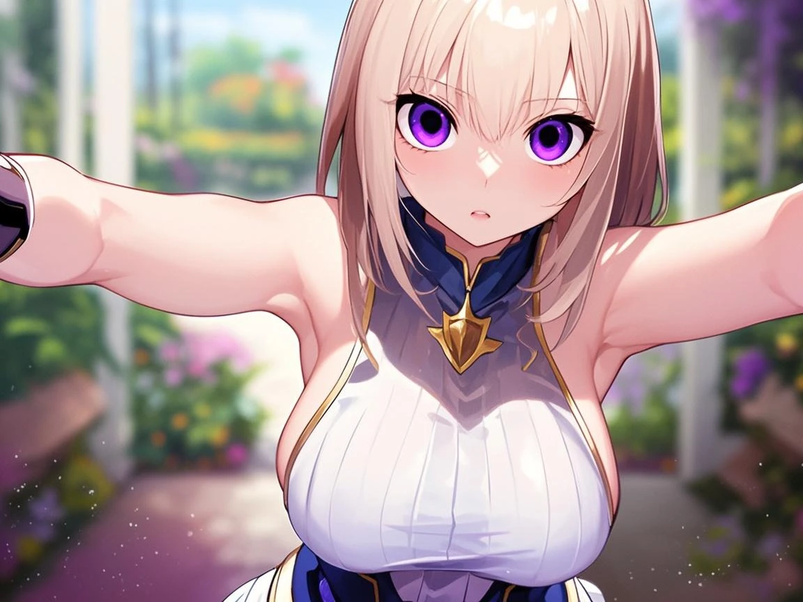 ((Highest quality)), ((masterpiece)), (detailed), (Perfect Face)、That woman is Lacus Clyne, Gold hair fastening,I'm just an ordinary Chinese woman with blue eyes., (Pink Hair:1.3), Long Hair, ponytail,.