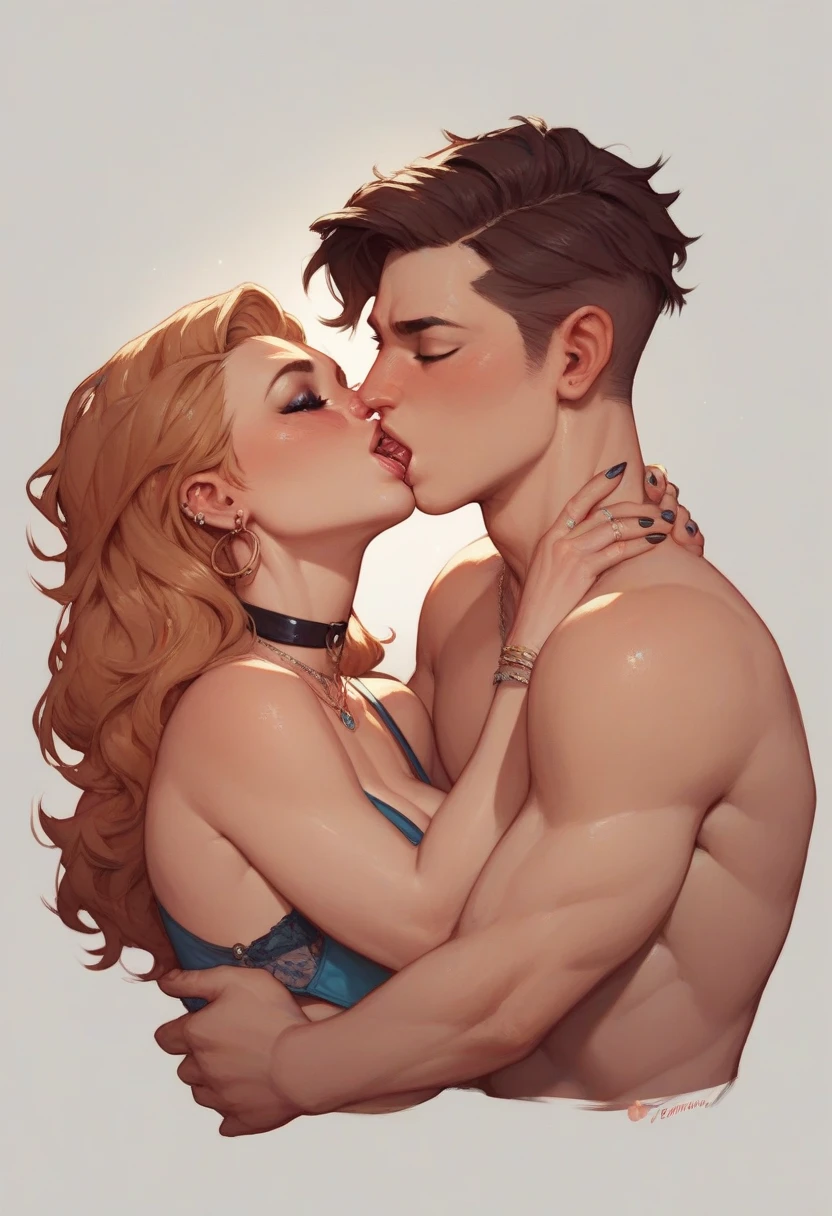 French kiss, guy and girl