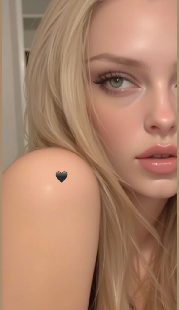  20 year old blonde blue eyed girl resembling Serena Van Der Woodsen from gossip girl, with a good body and a butterfly tattoo on the chest. with a chain that has an A. Taking a selfie with an iPhone 15 in front of a mirror

