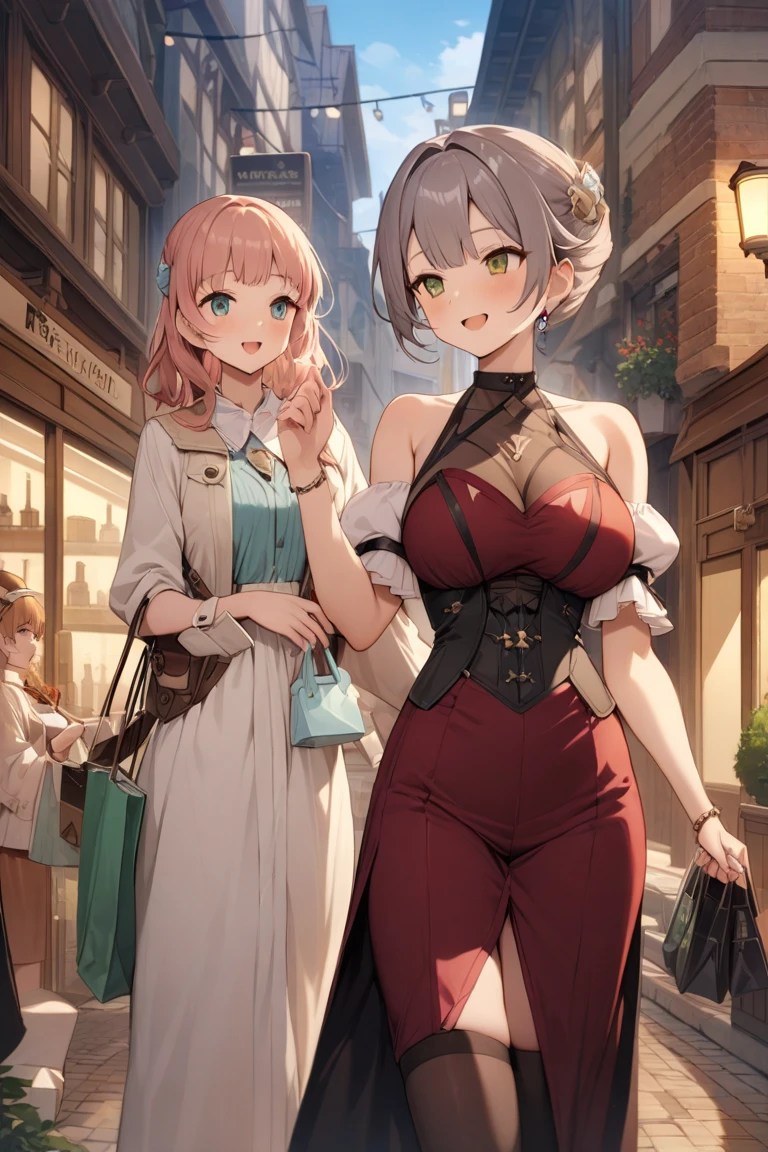masterpiece, best quality, highres, 2girls, shopping mall, shopping bag
AND 2girls, shopping mall, shopping bag, Houshou Marine, red dress, red hair, <lora:houshouMarine5Outfits_v20:0.7>
AND 2girls, shopping mall, shopping bag, Watame, white dress, blond hair, <lora:tsunomakiWatame4Outfits_v30:0.7>