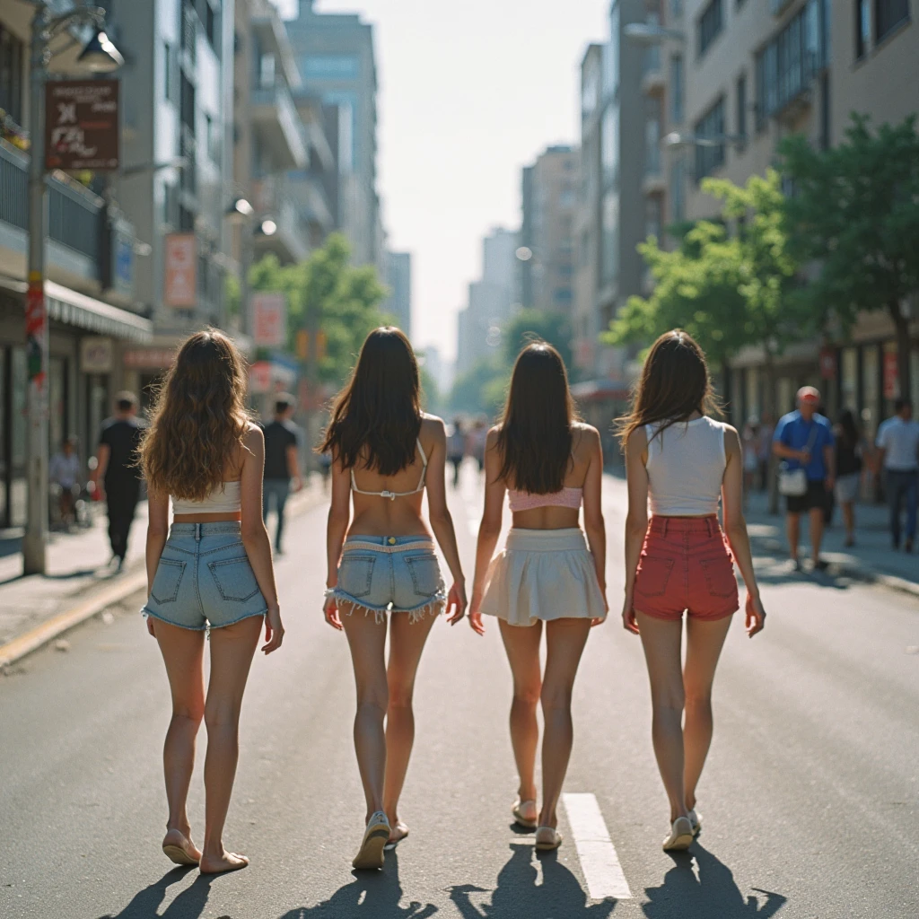on the street. 18 years old girls. multiple 18 years old girls. topless. 3 girls, Japan girls, multiple girls. very small breast. very small tits. 3 beautiful girls posing together. very small boobs. 32 bra size. nude. all naked. view from bottom. low angle. sports shoes