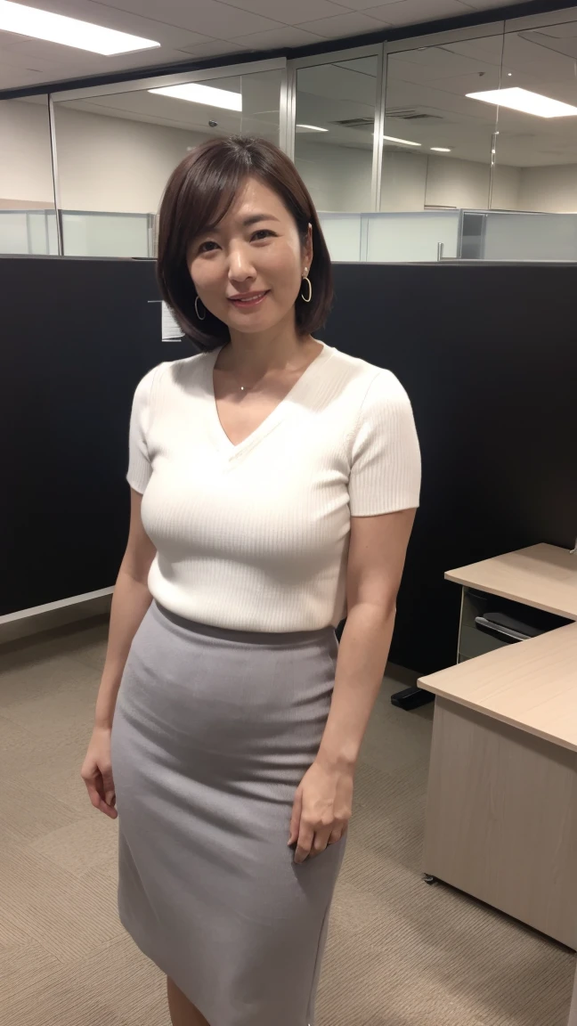 ((Best quality at best, 8K, tmasterpiece, sporty attire: 1.3)), (View the audience), photo-realism, Focus sharp, Alone, The Moro Islamic Liberation Front of Japan, Big breasts are beautiful,curlies, Wrinkles at the corners of the eyes, to emphasize, ((Large breasts:1.3))),,aged 40, curlies, Eyes have wrinkles, (Fencing suit)((looking at viewert))