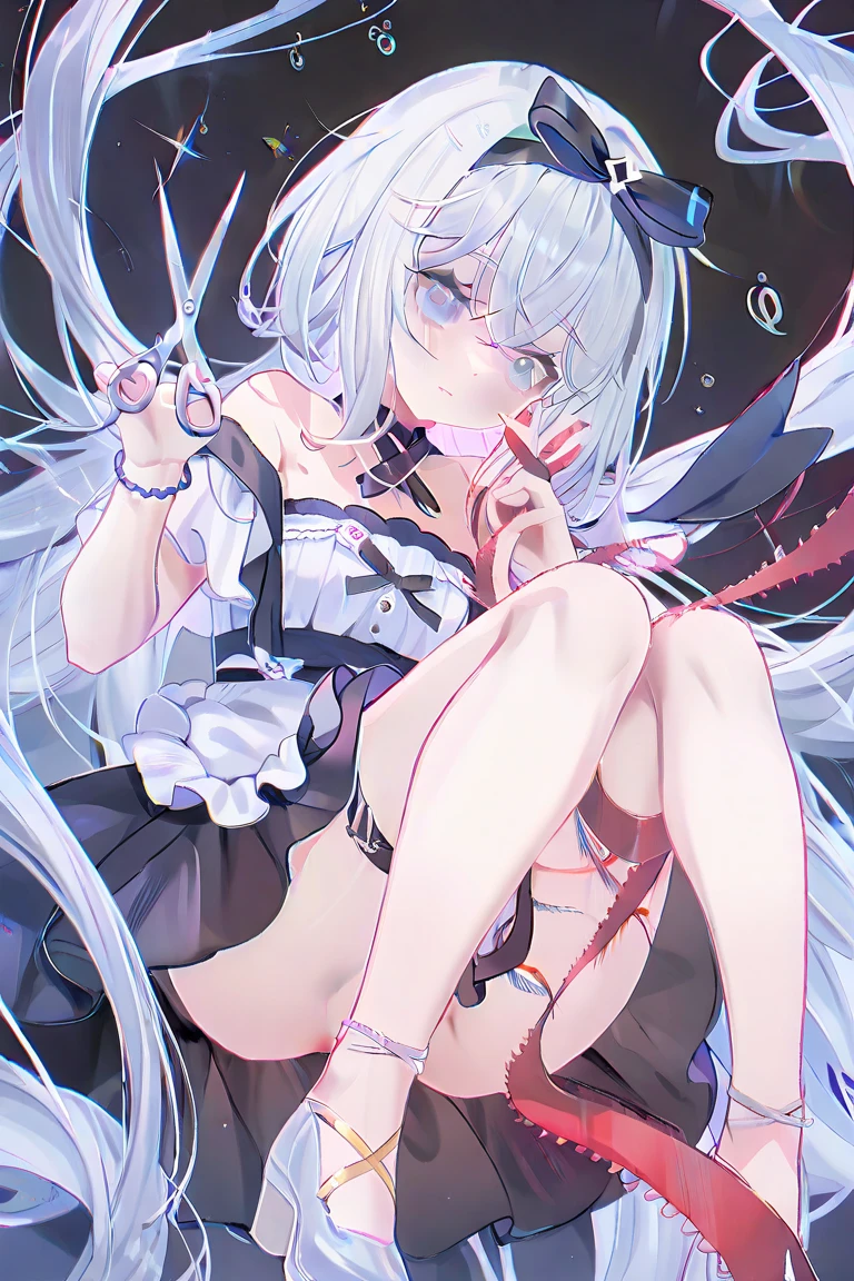 Silver hair, twin drills, riding a black dildo, putting a dildo in her pussy, legs in an M-shape, arms hanging from chains above, armpits, tattered clothes, clothes ripped to reveal nipples, liquid spurting from pussy, blushing, tears, blindfold, one girl, putting a dildo in her pussy, riding a dildo, crying, mouth wide open and drooling messily, convulsing, legs in an M-shape