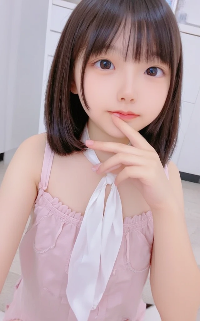 (Girl showing the inside of her mouth:1.5)、(Close up portrait of twin-tailed hair girl with slender small breasts in cute dress with ruffles:1.3)、(without background:1.3)、(tre anatomically correct:1.3)、(complete hands:1.3)、(complete fingers:1.3)、Photorealsitic、Raw photography、masutepiece、top-quality、Hi-Res、delicate and pretty、face perfect、Beautiful detailed eyes、Fair skin、Real Human Skin、pores、((thin legs))、(Dark hair)
