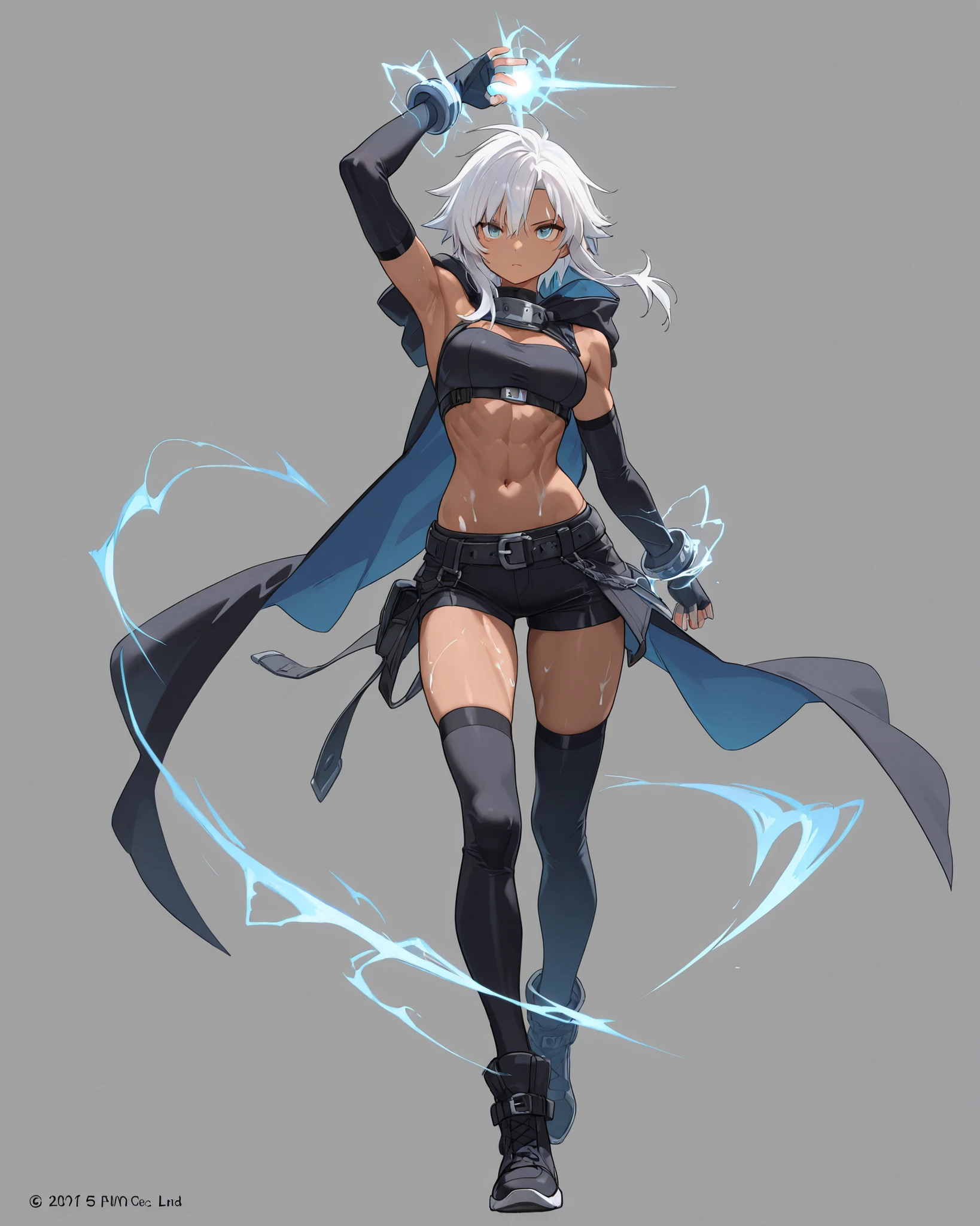 white background <lora:Ninja_XL:1> ninja, full body, wearing a scarf, classic costume, perfect eyes <lora:Captor_Clash_XL:1> captorclash_style, (masterpiece), best quality, highres, 4k, 8k, cinematic lighting, amazing quality, amazing shading, soft lighting, Illustration, official artwork, anime style, wallpaper, official art, 1girl, Bob, medium boobs, Boyish body, black eyes, White hair, ultra detailed skin, ultra detailed face, perfect eyes, small skin imperfections, chromatic aberration, colorful, bright colors,