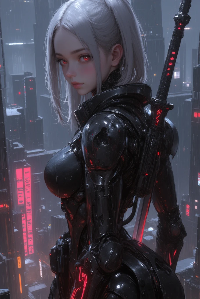 Losing portrait of woman in wetsuit with big gun, smooth digital concept art, an oppai cyberpunk, glossy wet skin!!, biomechanical oppai, Painted in high resolution, wet shiny skin, 8k high quality detailed art, [ 4 k digital art ]!!, Very detailed ArtGerm, rendered in sfm, fanart best artstation(Very cute woman gets futuristic cyberpunk hotel bodysuit completely torn sexy、Perfect body-wide coverage))。Afro Curly Black Medium Length Hair、a picture、​masterpiece、top-quality、Dark gray background、((1 Girl Glen's eyes and gorgeous light gray hair、Beautiful perfect face、juicy lips、de pele branca))。Sexy ass soft breasts and white skin、Bimbo lips、Beautiful Caucasian woman in T pose。long legged((perfect chest:1.4))、((Very soft breasts))、hyperdetailed face、A detailed eye。Inside the city at night。(((she is soaking wet)))、Her clothes are torn、Damaged、Skin exposed、White substance and water running down her body、Nipple areola exposed、Underwear is slipping off、Metamorphosis、Sexy Pornstar Pose、Have a futuristic sniper gun、Holding a gun