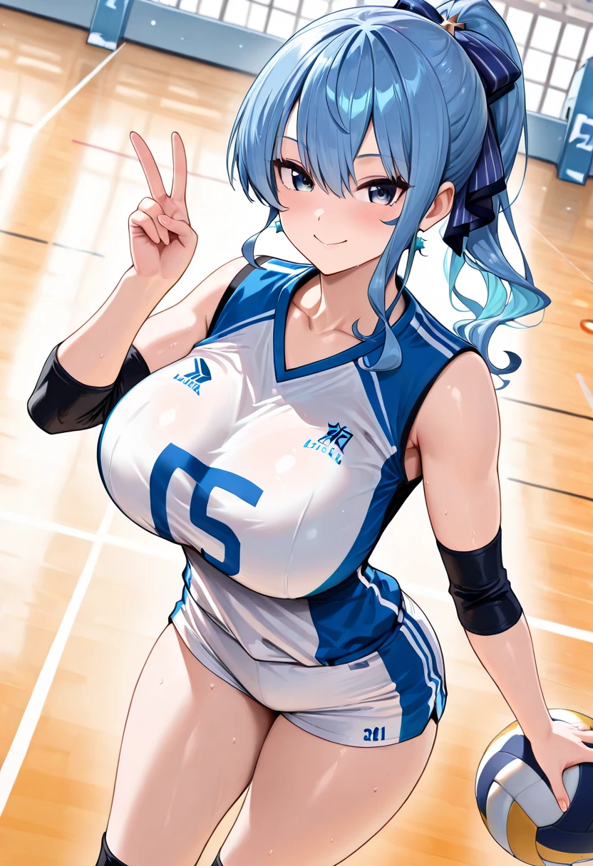 mastute piece,Best Quality,insanely detailed,8k cg,nsfw,
(shoot upper body:1.3),
(1girls:1.3),standing,looking at viewr,body in front,((both arms behind back:1.4)),(volleyball wear:1.4),(bare breasts:1.4),break,
blush,shy,(ecstasy face),(trembling:1.2),break,(light blue hair:1.4),
break,
perfect breasts,perfect teats,(open mouth:0.9),(large breasts:1.2),
(volleyball court:1.1),