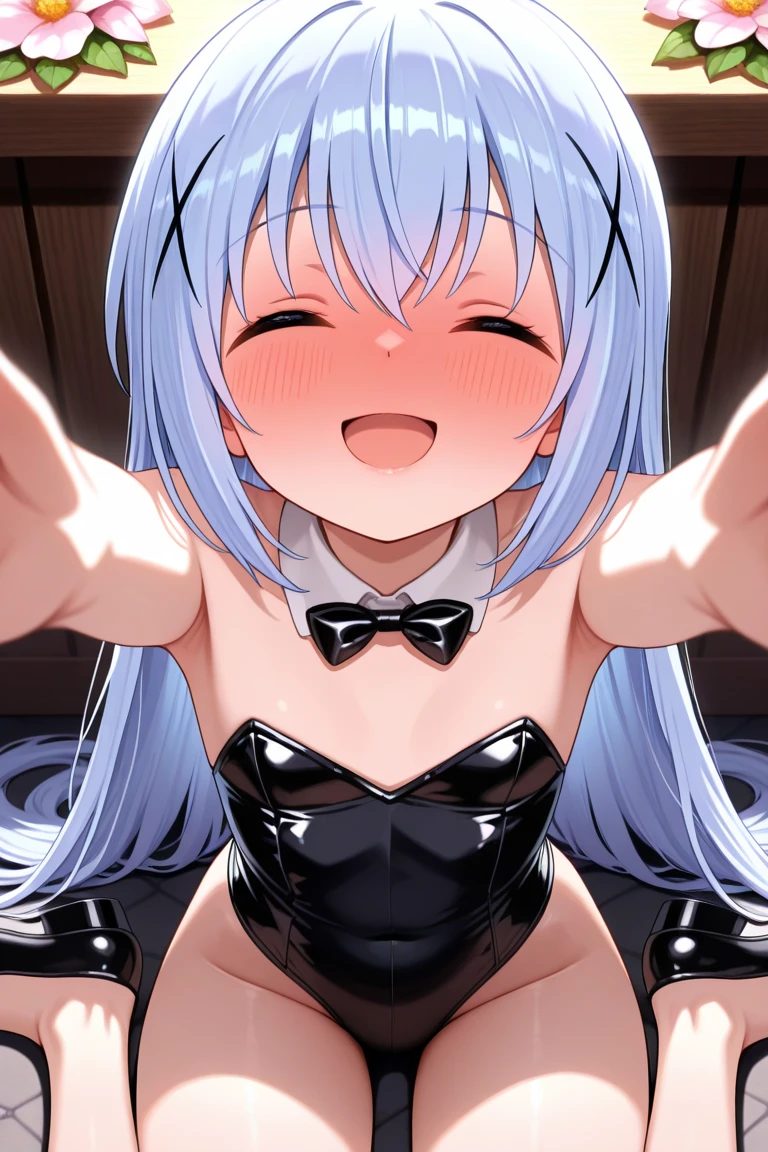 NSFW,Yoshino Astral Dress、Long Hair、blue eyes、ribbon、Hair between the eyes、Blue Hair,Small breasts,(cropped:1.5),Off the shoulder,Fishnet tights,(Perfect hands),(Perfect Anatomy),(masterpiece),(highest quality),Embarrassed,blush,library,Lift your butt,(orgasm:1.5),(Ecstasy face:1.8)
