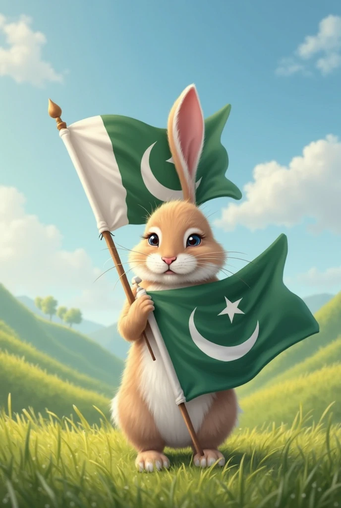 A laughing kangaroo waving a Pakistani flag