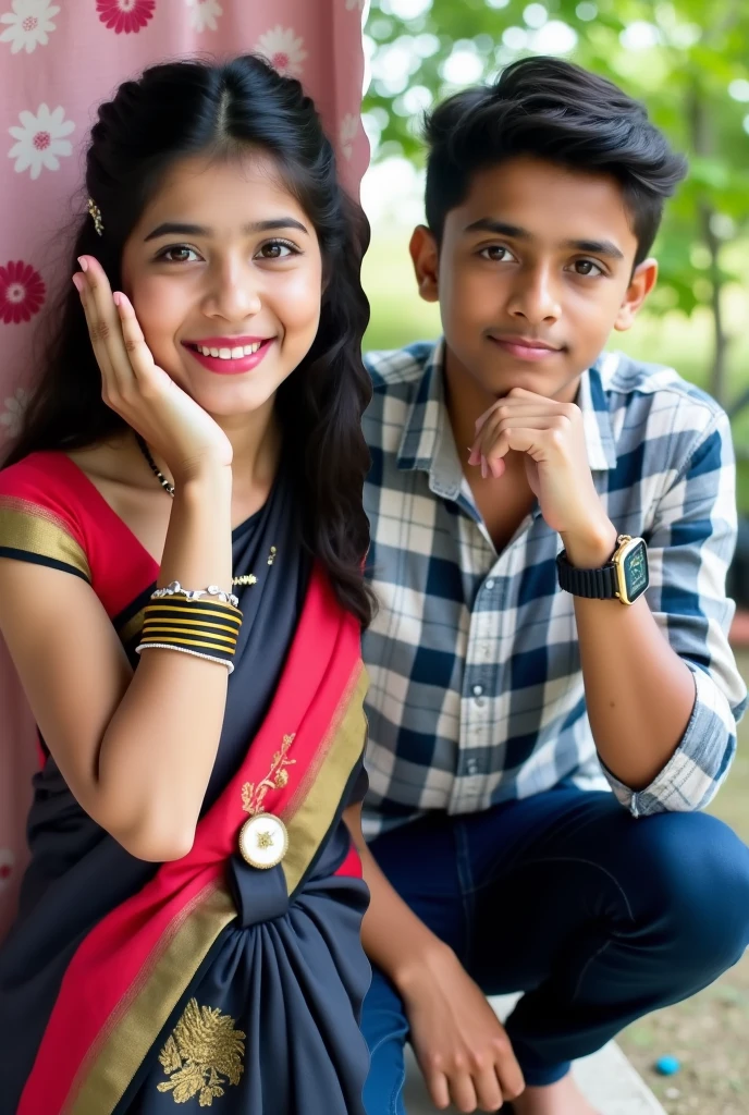 A teen indian girl hugging a indian boy (front face ) on green background(greenscreen)