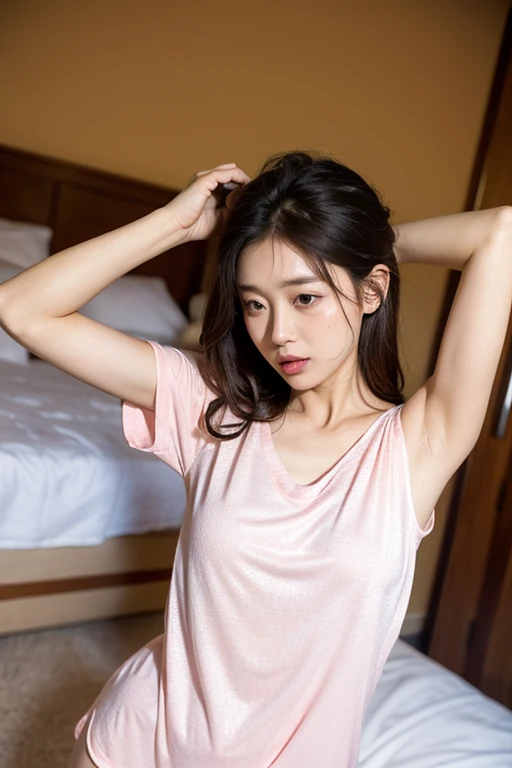 8k, RAW Portrait,Anatomically normal, Perfect Arms,Perfect Fingers,Perfect Legs,((Spread your legs on the bed:2.0)),(Japanese women,White skin,F cup breasts, Slightly drooping),masterpiece:1.7,Realistic:1.3,Realistic, 超High resolution, Highest quality, photoRealistic:1.1、1 person、(Showing off panties:1.7,Showing off masturbation:1.2),((Panties wet with pussy juice:1.2),(Sexy white lace tie side panties,Small tie side panties,Micro Tie Side Panties),Highest quality、超High resolution、(Panties close up:1.2),Bold Pose,Sexy Random Poses,私n a hotel room, Age 25,, ((Spread your legs:2.0,put in,Deep joy,Severe pain,Ecstatic Eyes:1.2),despair, ((close your eyes、take a deep breath:1.2))、Ecstatic face、Natural Makeup, Climax expression、Endure:1.5)), Through clenched teeth、The whole body is projected, (((Naked and wearing only an apron:2.5,Naked Apron:1.5,Naked and wearing a short apron,naked and wearing an apron:1.7))),(((Maid's Headband:1.7))),( Lovely gentle face) ,Cleavage、Thighs Thighs Thighs Thighs、Glowing Skin、Beautiful back、Beautiful ass、Hair Bun,Official Art,Highly detailed CG Unity 8k wallpaper, (masterpiece:1.0),(Highest quality:1.0), photo shoot, 8k, Browsing Caution, High resolution, Kodak Portrait 400, Film Grain, Lens flare brilliance,View your viewers