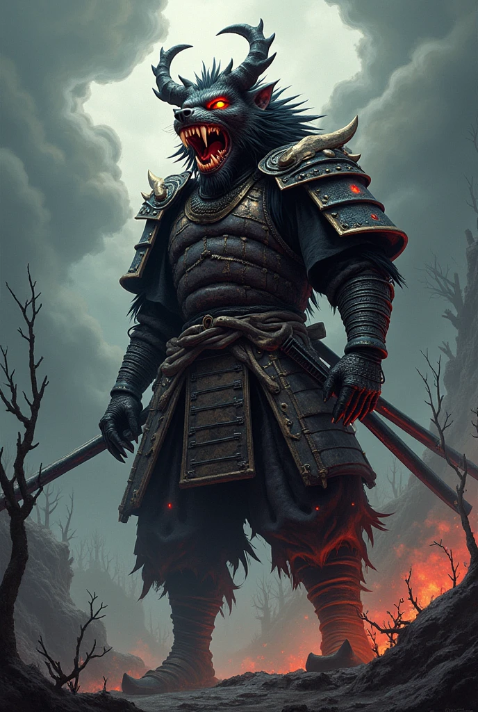 1man, samurai armor, helmet oni evil mask,intricate, ornaments detailed, cold colors, metal, egypician detail, highly intricate details, realistic light, trending on cgsociety, glowing eyes, facing camera, neon details, ultra realistic details, portrait full body, japanese atmosphere, global illumination, shadows, octane render, 8k, ultra sharp