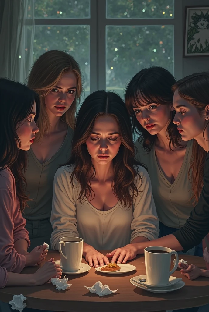 a picture of a group of female sit together and feel frustrated and hopeless