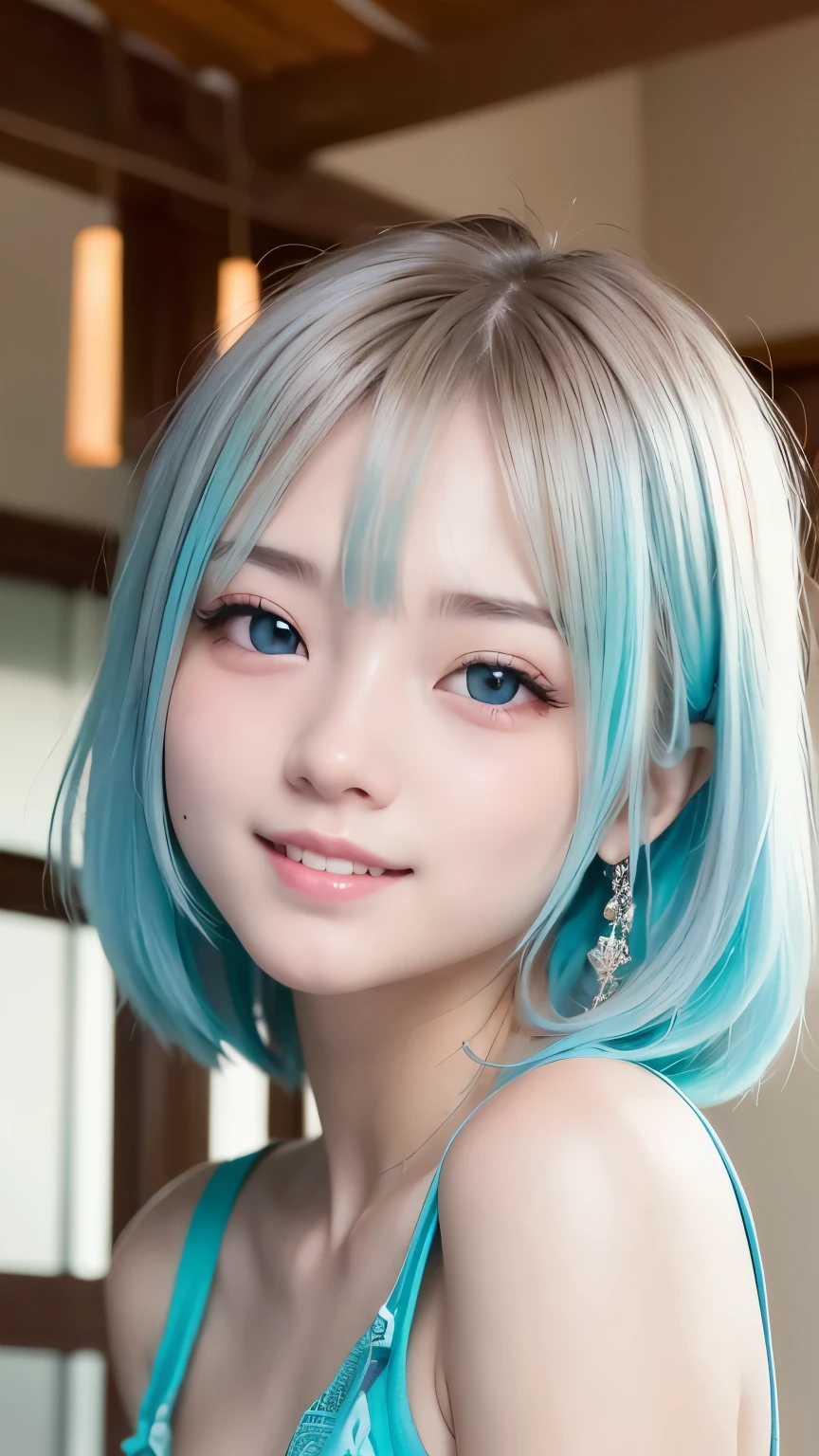 ((masterpiece)), ((best quality)), (ultra-detailed), a cute girl, 1girl, solo, ((beautiful eyes)), smile, beautiful blue hair