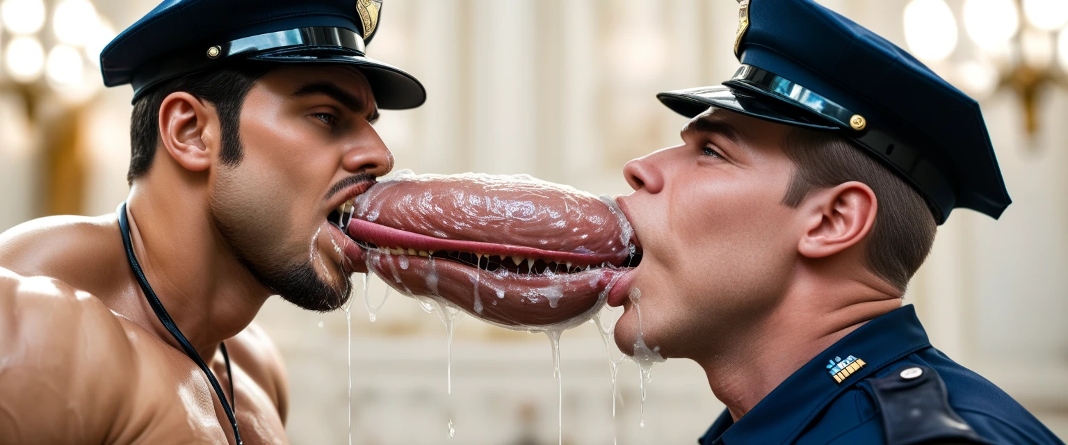 (Lots of cum) moustache bearded 45 yo muscle trucker-driver, bukkake, facial cum covered, sucking cum, cum facial, bdsm gear, harness, cum tongue