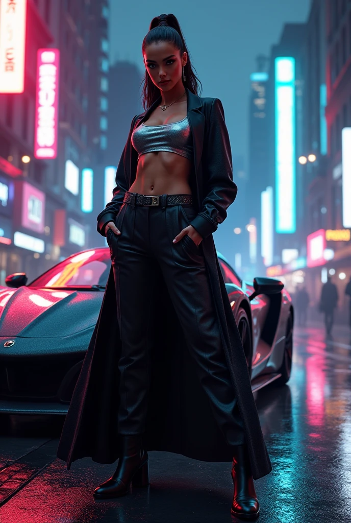 (Hyper-realistic photograph:1.4), Captivating scene under the rain at night on a rooftop, a sexy slim woman, large breast cleavage, with short brown hair, three-quarters view, Black trench coat, (black sunglasses, holding a short gun), with a dark rainy city landscape in background, blue eyes, photography style, (half-body shot:1.3), (contemplative expression:1.2),(well-lit:1.2) Extremely Realistic, serendipity art, (sharp focus:1.3), intricate details, highly detailed, by God himself, original shot, masterpiece, detailed and intricate, Movie Still, guttojugg1