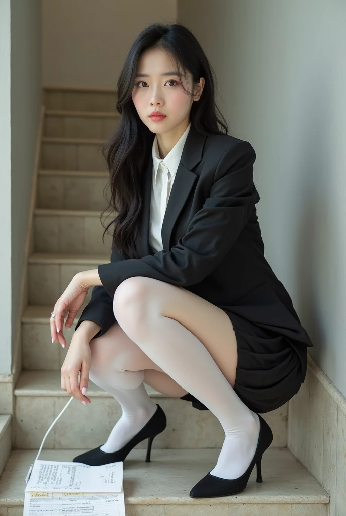 ((masterpiece)), best quality, extremely detailed face, ultra high resolution, (photoactual:1.4), Astonishing, fine details, File size is huge, correct exposure, 1 girl, slim body, Height 162cm, (intricate details), alone, looking at the audience, perfect lighting, actual, lips, blush, shiny skin, White skin,extremely detailed face, Beautiful and delicate eyes, (Detailed skin:1.2), cosmetic, depth of field, ((Uniforms, coat,black stockings,leather shoes,)),whole body, permanent,