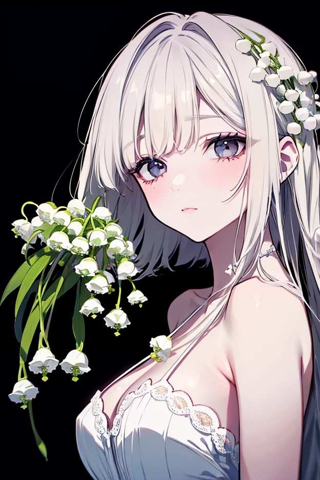 biwa hayahide \(umamusume\) wearing a white wedding dress, under rim glasses, tiara, wedding veil in front of face, wedding bouquet