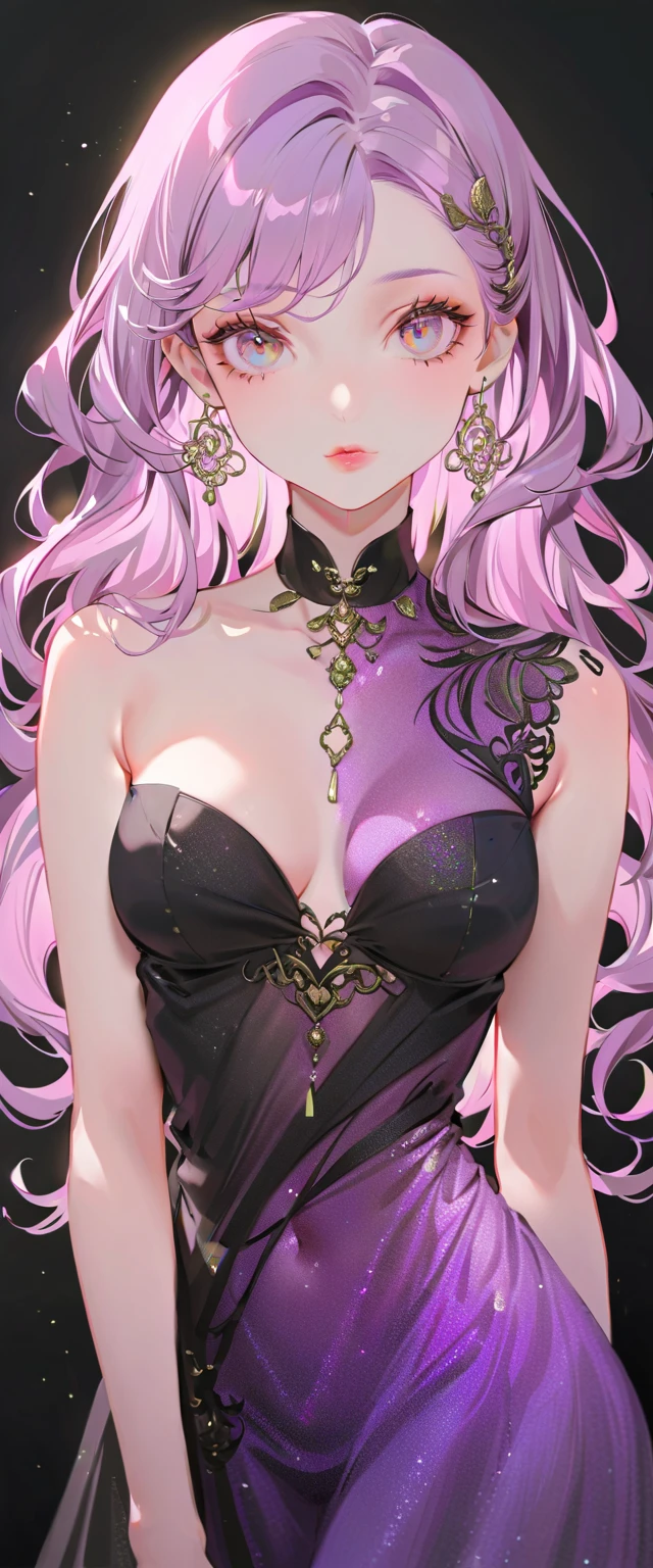 Best quality, masterpiece, pixiv, concealed golden eyes, hair violet, long hair, red dress, stairs, high quality 4k, complete fingers, covered golden eyes, violet hair, high quality 4k, covered yellow eyes, beautiful eyes, blindfolded