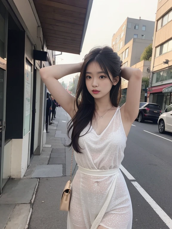 1 Girl,roadside,Soft Light,Chinese Beauty,dress,Long hair