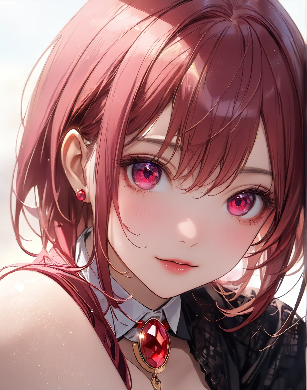 (best quality, masterpiece:1.2), 1girl, close up, extreme close up, houshouBase, heterochromia, red eyes, yellow eyes, (detailed eyes), long hair <lora:HoushouMarineV2LORA:1>
