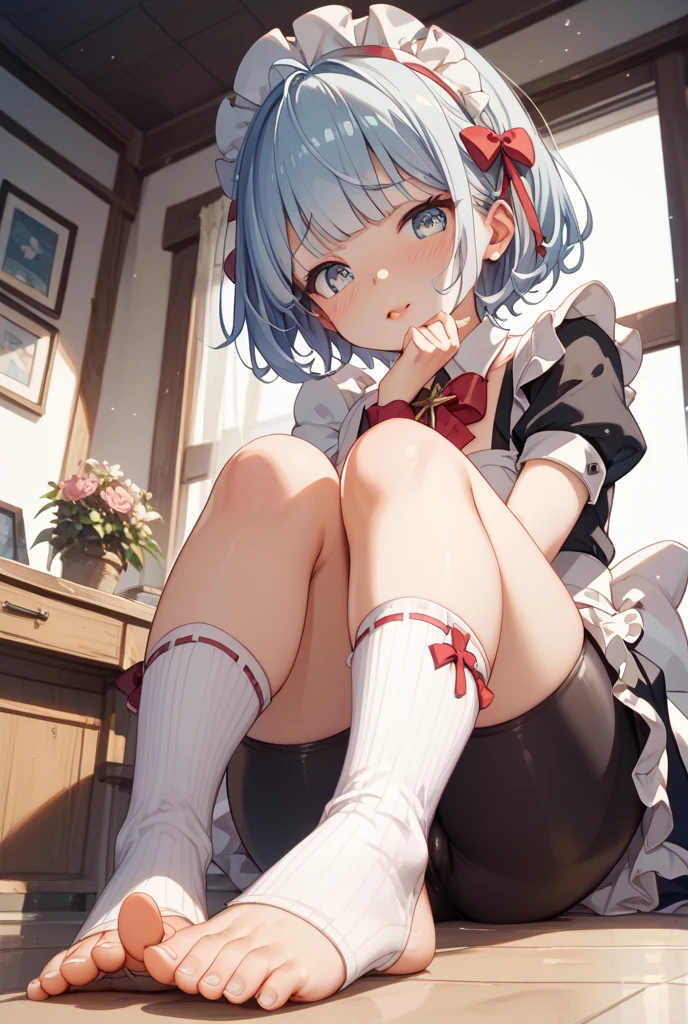 {(japanese high school girl)}, (white and light blue striped pantie with ribbon:1.3), ニーソックス:1.2, camel toe:1.2, (Squat and pee pose:1.5, open legs:1.2), front view:1.5,
multilayer textureperfect proportions, octane rendering, duotone lighting, Low ISO, wide aperture, White balance, Rule of thirds, ultra HD16k, HDR (High Dynamic Range), Ray Tracing, NVIDIA RTX, Super Resolution, Subsurface Scattering, PBR Texturing, Post Processing, Anisotropic Filtering, Depth of Field, Maximum Clarity and Clarity, High efficiency subpixel, subpixel convolution, particles of light, light scattered, Tyndall effect, full body:1.5, , cute, (cute:1.2), (bob cut:1.3),三つ編み, 黒髪, 太い眉毛, 薄い色の虹彩, 大きくて輝いている黒い瞳, 長いまつげ, 小さく薄い色の自然な唇, (Average face of Japanese idols), (日本人特有の童顔:1.3), (baby face), 広いおでこ:1.2, ふっくらした頬, 小さな顎, visible side boob, looking up:1.5, looking at viewer,Focus on the eyes,with sleek and menacing design, (完璧な4本の指, 親指1本),