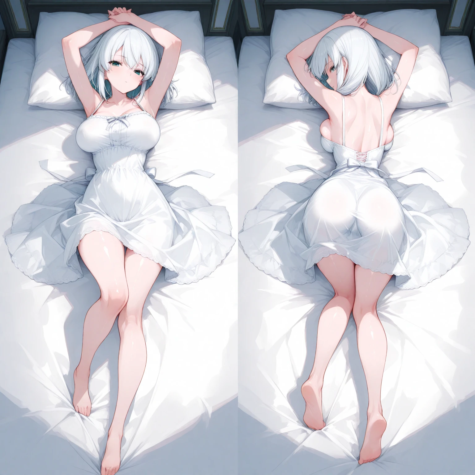 (((High resolution:1.5))), (((Very detailedな:1.5))), (((Two Girls:1.3))),((7Head to Body:1.3))、(((white background:1.3))),(((Bright interior、Midday light background)))、(((Happy expression))), (((smile:1.5)))、(((Beautiful and detailed eyes:1.3))), (((Very detailed))), (((Details face:1.5))), (((Very delicate body:1.3)))、(((chest:1.5)))、((Small waist))、(((Blonde:1.5)))、(((very short hair:1.5))),(((Twin tails:1.5))),((Normal limbs))、(((belly button)))、(((thigh gap:1.3))),(((NUDE:1.5)))、(((dakimakura:1.5)))、