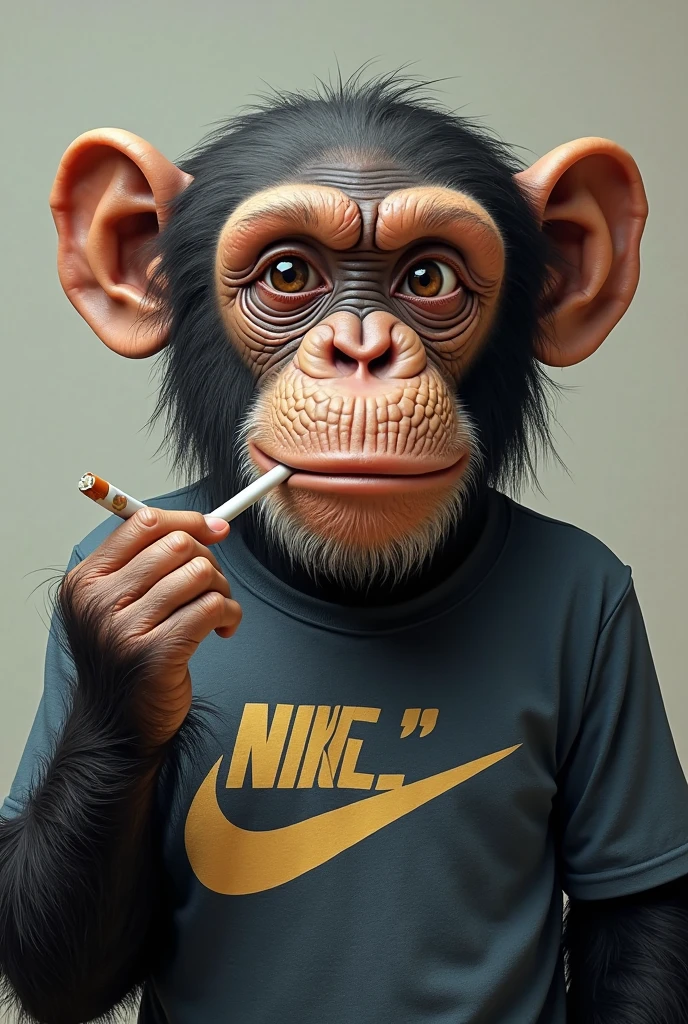 Young urban chimpanzee wearing an anime style cap that says music for therapy