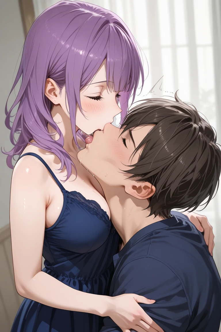 12 year old boy kissing sexy 60 year old elderly woman in front of everyone, beso apasionado, momento romantico