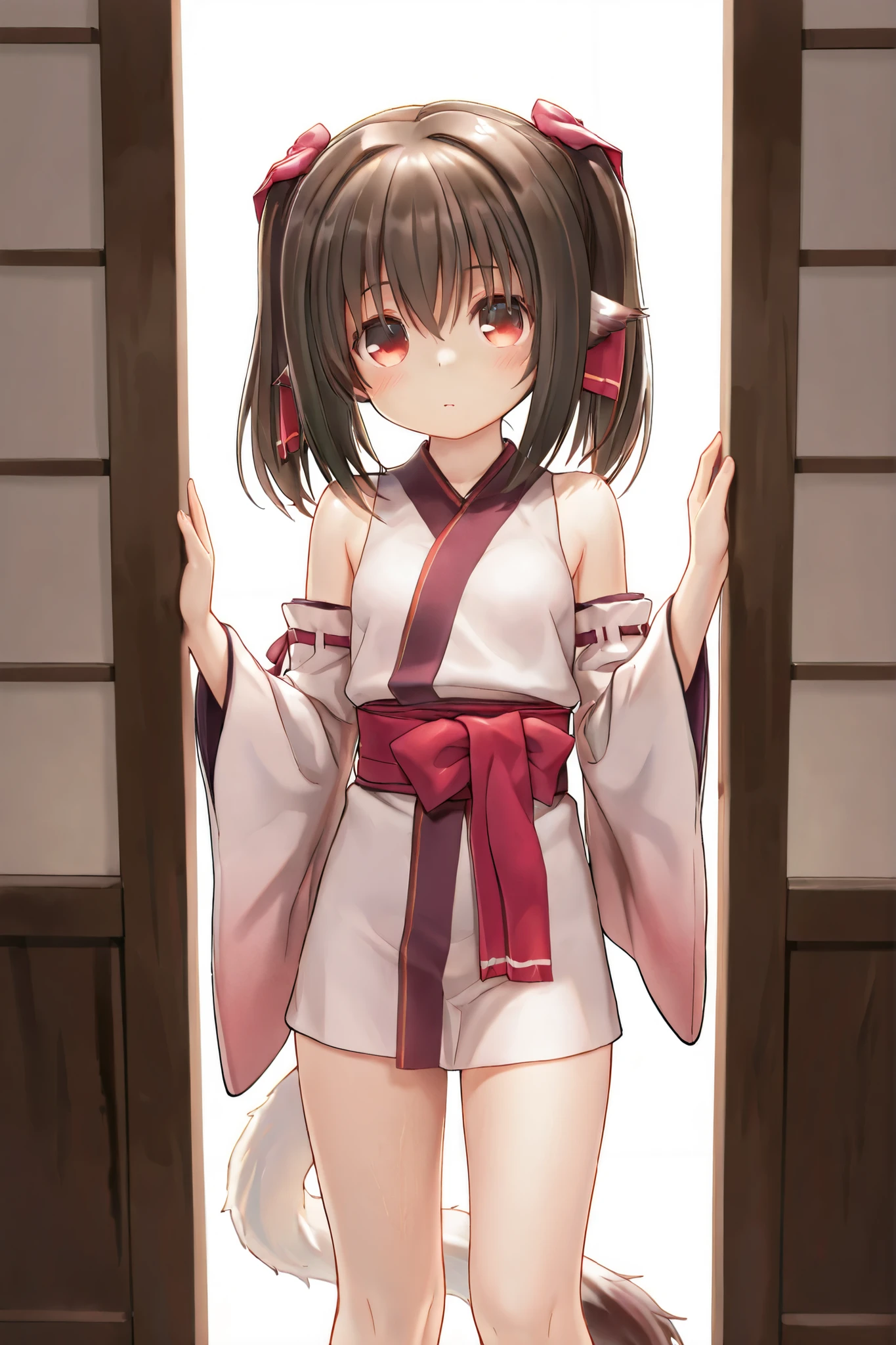 NSFW,masterpiece,Highest quality,High resolution,Super detailed,nekone \(utawarerumono\),Brown Hair、(Red Eye:1.3)、ribbon,Animal Ears,Twin tails、ヘアribbon、Mole、目の下のMole,Small breasts,(See-through dress),Embarrassed,blush,Expecting face,Seduce,Luxurious Room,Japanese-style room