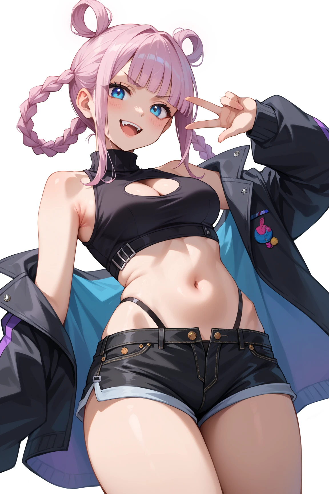 ((Little sister)), realisticlying, best qualtiy, (((((Expose cleavage: 1.5)))), ((Collar)), (hot pant)))), (rabbitears)))), full bodyesbian, (Unzip the hot pants), (20 yrs), ((Pink tights: 1.5)), (Large breasts: 1.9)))), (Raised : 1.8))))), (((((Open legs: 1.8)