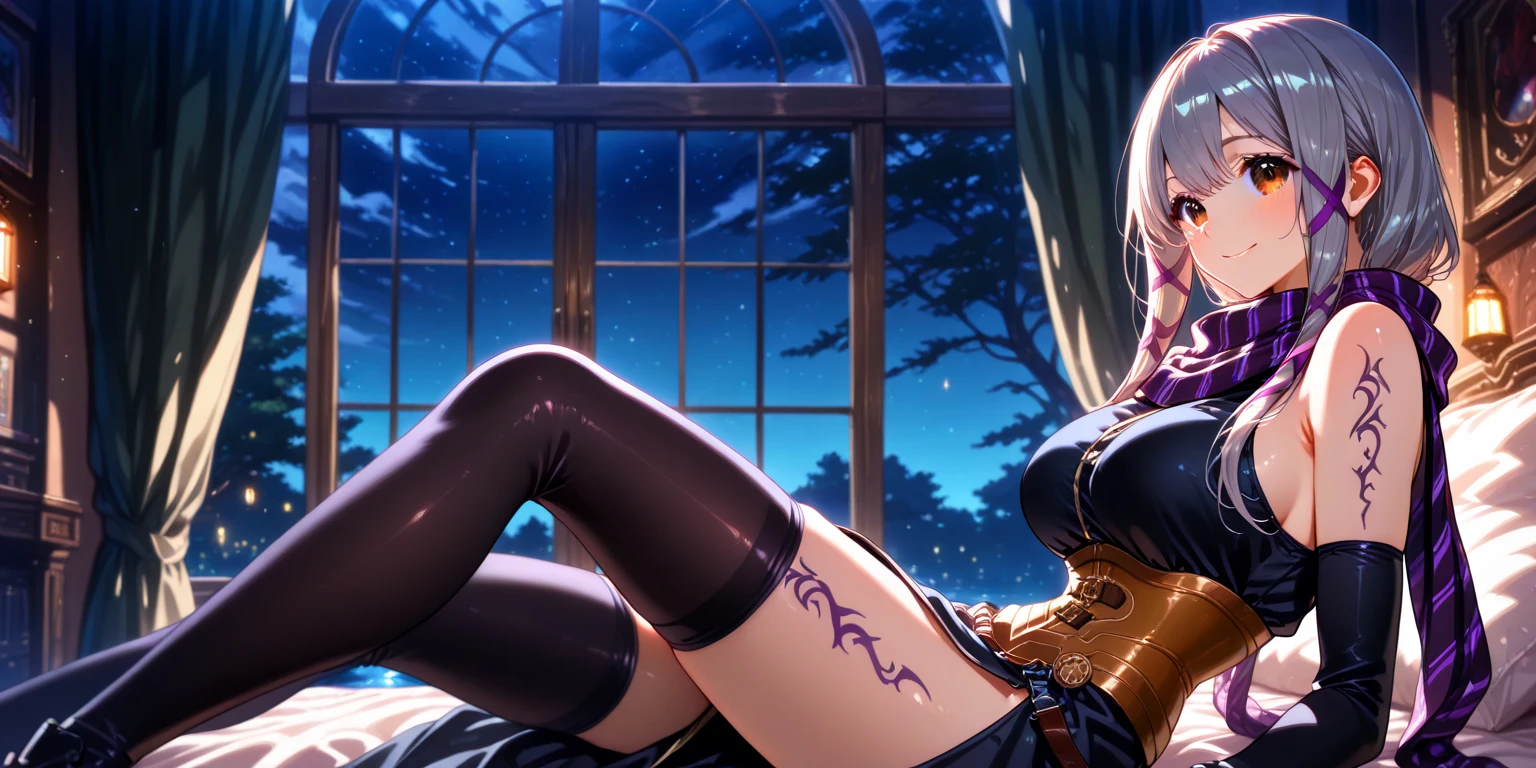 score_9, score_8_up, score_7_up, score_6_up, uncensored, asuna yuuki, orange hair, fold, braid, long hair, orange eyes, naughty face, shiny skin, sweating, steaming body, heavy breathing, BREAK (masterpiece:1.2), best quality, high resolution, unity 8k wallpaper, (illustration:0.8), (detailed eyes:1.3), perfect lighting, extremely detailed CG, (perfect hands, perfect anatomy), breasts, gloves, large_breasts, hat, cleavage, solo, thighhighs, blush, looking_at_viewer, black_legwear, sweat, indoors, witch_hat, flower, bare_shoulders, dress, smile,