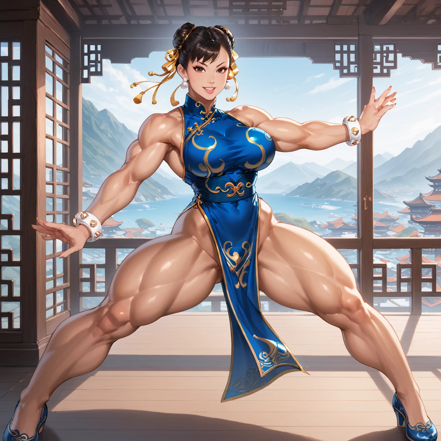 Chun Li,pantimedias completas,cuerpo completo,En pie,rostro perfecto,Materpices,piernas grandes,zapatos de aguja rojos,rostro hermoso,rostro perfecto,cuerpo completo