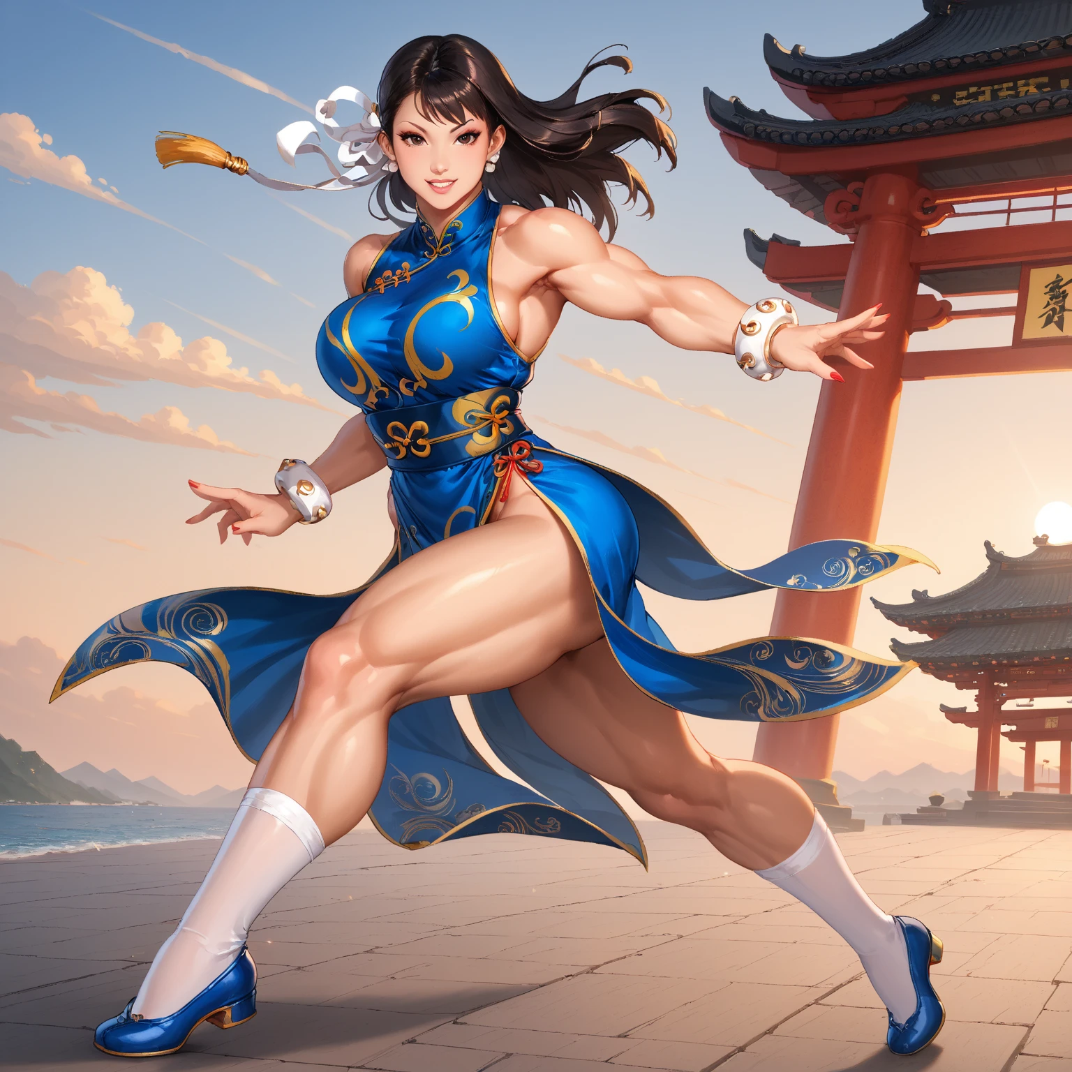 chunli from “ street fighter”,anatomical correct,fullbody,beautiful,solo,xianxia