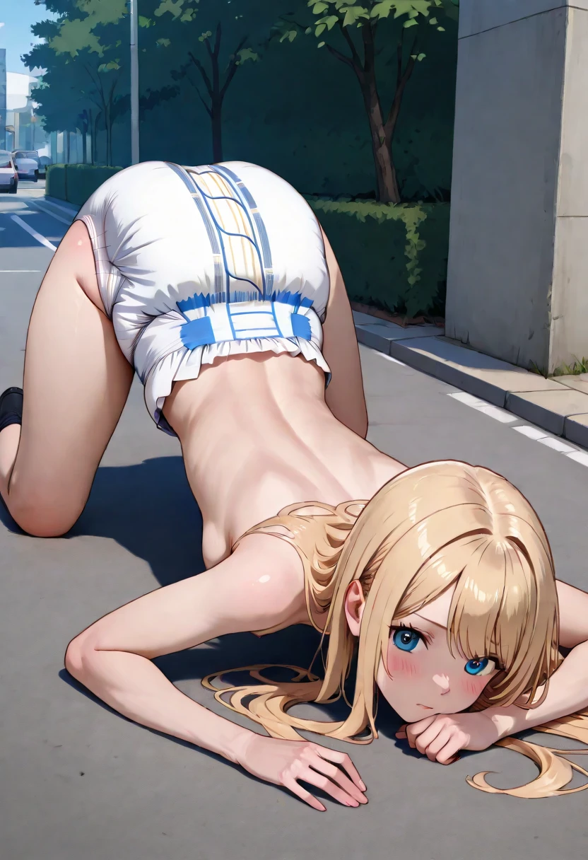 (​masterpiece：2.0)、(top-quality：2.0)、(hight resolution：2.0)、8K、((((pissing))))、Right in the middle of the path、Wagas、on the road、main street、crouching down、(((Exposing your)))、((((fullnude))))、embarrassed from、a smile、all-fours、Legs spread wide、(A large amount of pale yellow, smooth liquid is coming out of her pussy.)、Flushing on the face、Genital exposed、Muscle exposure、(((Medium chest)))、((C cup breasts))、teats、Hard nipples、(((Midday Shiina)))、flaxen hair、(Public Presence)、(((I have a lot of pubic hair.)))、Hair growing on the pubic area、((Firm chest))、be seen by people around you、((Open your crotch))、((Open legs in an M shape))、(((Expansion)))、(((Female genital dilation)))、(((Genital dilation)))