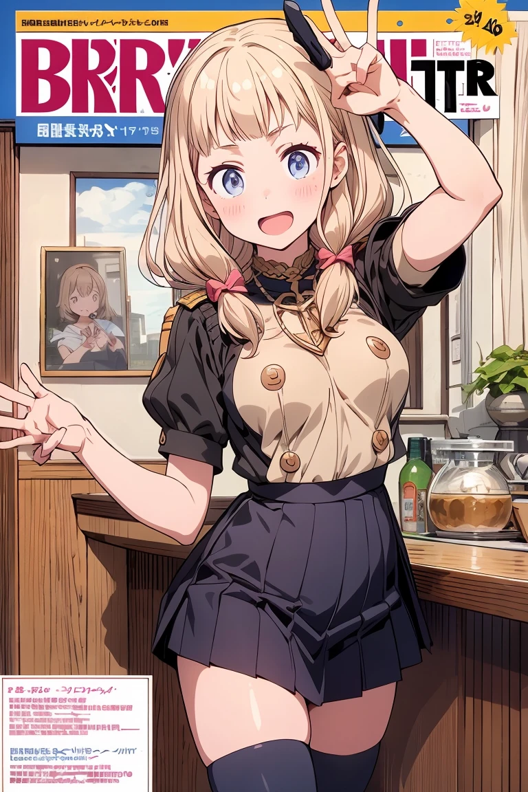 (from above:1.2),(from side:0.9), ((Face)), (Close-Up:0.4), (RAW photo:1.2), delicate and beautiful, wonderful, Fine detail, official art, huge file size, Ultra-detailed, very detailed girl, very detailed eyes and face, Bright on the face、Photorealistic perfect body、Ultra-high image quality、Ultra-high realistic image quality,(with sparkling eyes and a contagious smile),(her thin pubic hair:1.4),(Japan Gal:1.3)、(Teenage face:0.8)、(Military uniform,)、(twin)、(medium-breasted:1.2)、(cleavage of the breast:1.0)、(Gravure Pose:1.4)、(Cowboy Shot、Thigh up:1.0)、Waist slender、(bangss)、(platina bronde hair color:1.1)、(voluminous curly hair:0.3)、(long hair:1.2)、(good lighting)、A smile、Gal Style Makeup、Gal style earrings、Gal style bracelet、(Gal style long necklace),happy smile, smiling,((Very happy smile))、Show shoulders、Complex patterns and transparent materials、Artistic depiction of seductive women, Emphasizes her charming silhouette,famous cafe background in italian,looking at viewer,