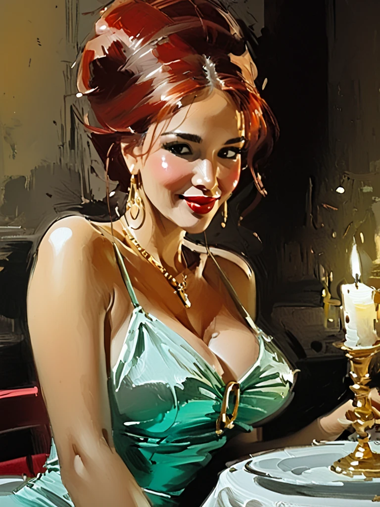 Carrie Fisher as Princess Leia from Star Wars, sheer deep cleavage crimson chiffon cocktail dress with open white cloak over top, double side bun brunette hair, perfect breasts, sexy pose, cloud city, smile