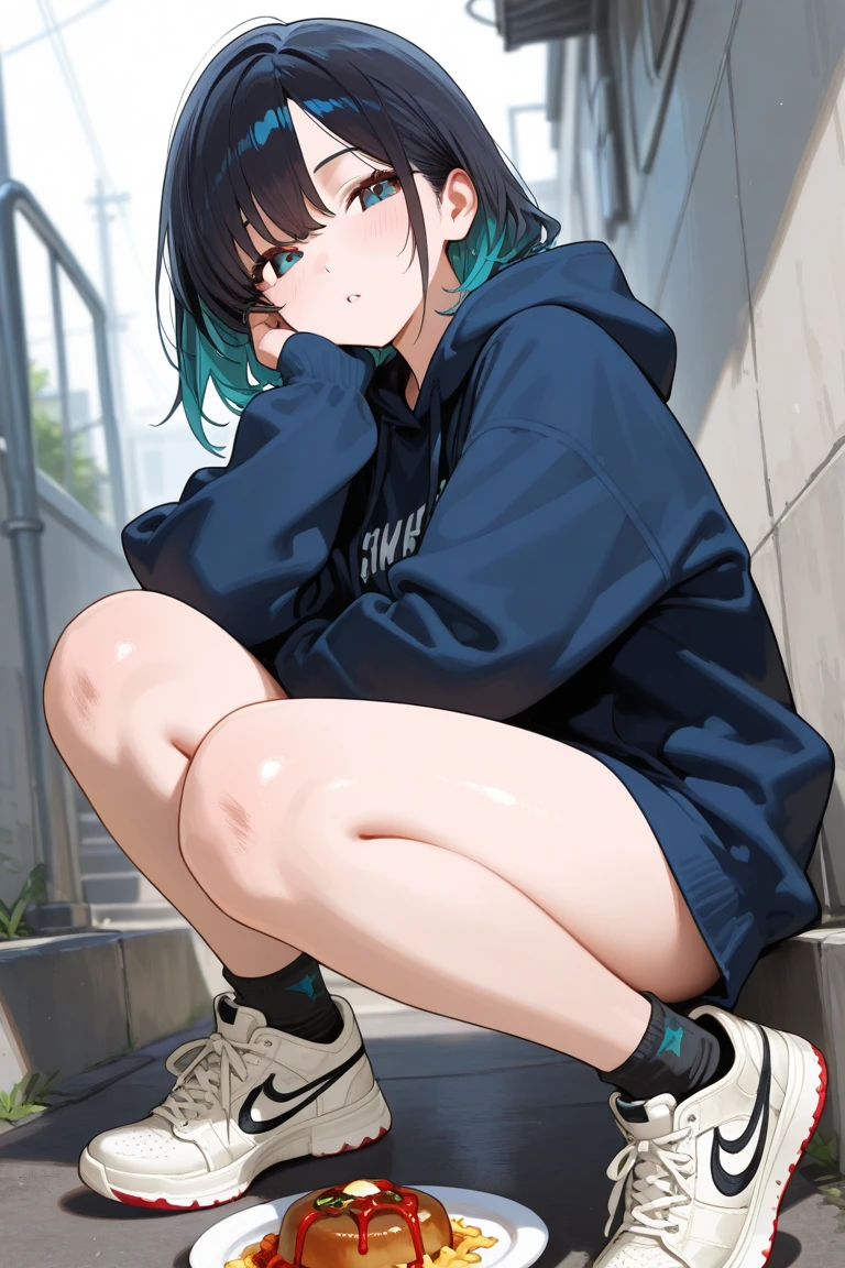 (masterpiece, best quality:1.2), 1 girl, alone, baggy jumper, short, squat down, Ankle socks, full body,