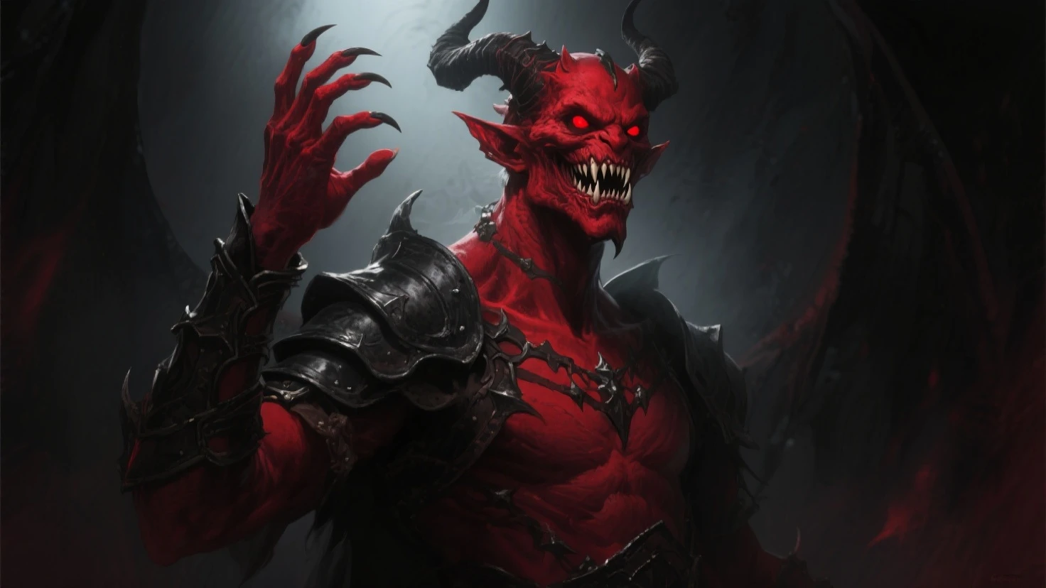 A demonic creature screaming at the camera with its mouth wide open, the creature has large eyes, pointed teeth, pointed ears, has tattoos and piercings, behind him a bad neighborhood