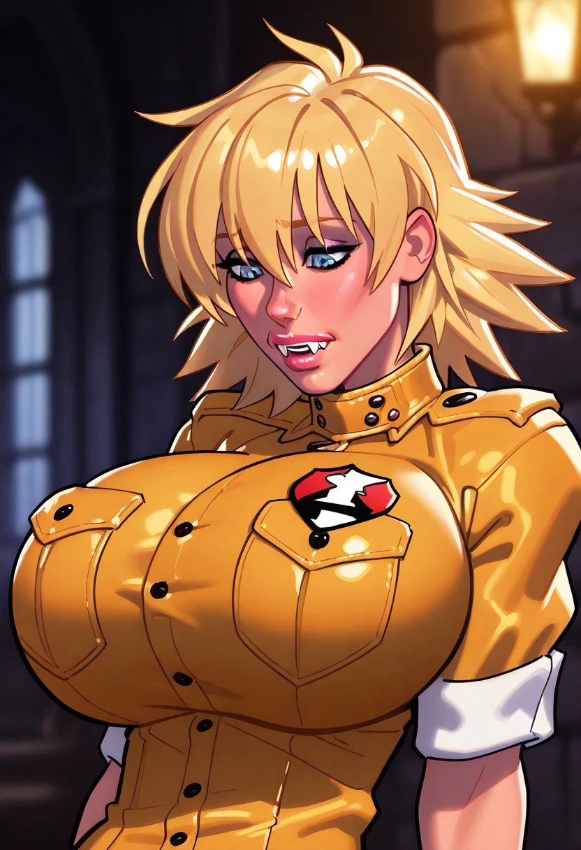 (best quality,4k,8k,highres,masterpiece:1.2),ultra-detailed,naked, enormous boobs,nipples, showing, boob window,extremely detailed girl,beautiful detailed eyes,beautiful detailed lips,longeyelashes,leather jacket and pants,angry expression,holding a gun,black and white photography,low-key lighting,dark and gritty,urban setting,fierce attitude,action-packed scene,Vivid colors,intense shadows,sharp focus, seras, seras victoria, closeup, face closeup, frustrated expression