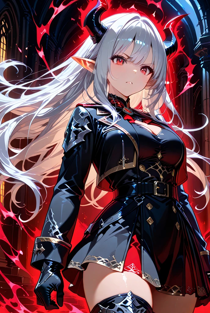 fantasy art, gothic art, (masterpiece:1.5), full body best details, highly detailed, best quality, Glowing Red, highres, full body portrait of a vampire, elf (Masterpiece, best quality: 1.6), ultra feminine, wizard, (intricate details, Masterpiece, best quality: 1.5) with a long curvy hair, light color hair, (red1.3) eyes, (fantasy art, Masterpiece, best quality), ((beautiful delicate face)), Ultra Detailed Face (intricate details, fantasy art, Masterpiece, best quality: 1.5), [[vampiric fangs 1.5]] (red cloak: 1.3) , flowing cloak (intricate details, fantasy art, Masterpiece, best quality: 1.3), wearing an intricate (black: 1.2) dress (intricate details, fantasy art, Masterpiece, best quality: 1.5), high heeled boots, urban background (intense details, beat details), fantasy, at night light, natural ,moon light, clouds, gothic atmosphere, soft light, dynamic light, [[anatomically correct]], high details, best quality, 8k, [ultra detailed], masterpiece, best quality, (extremely detailed), dynamic angle